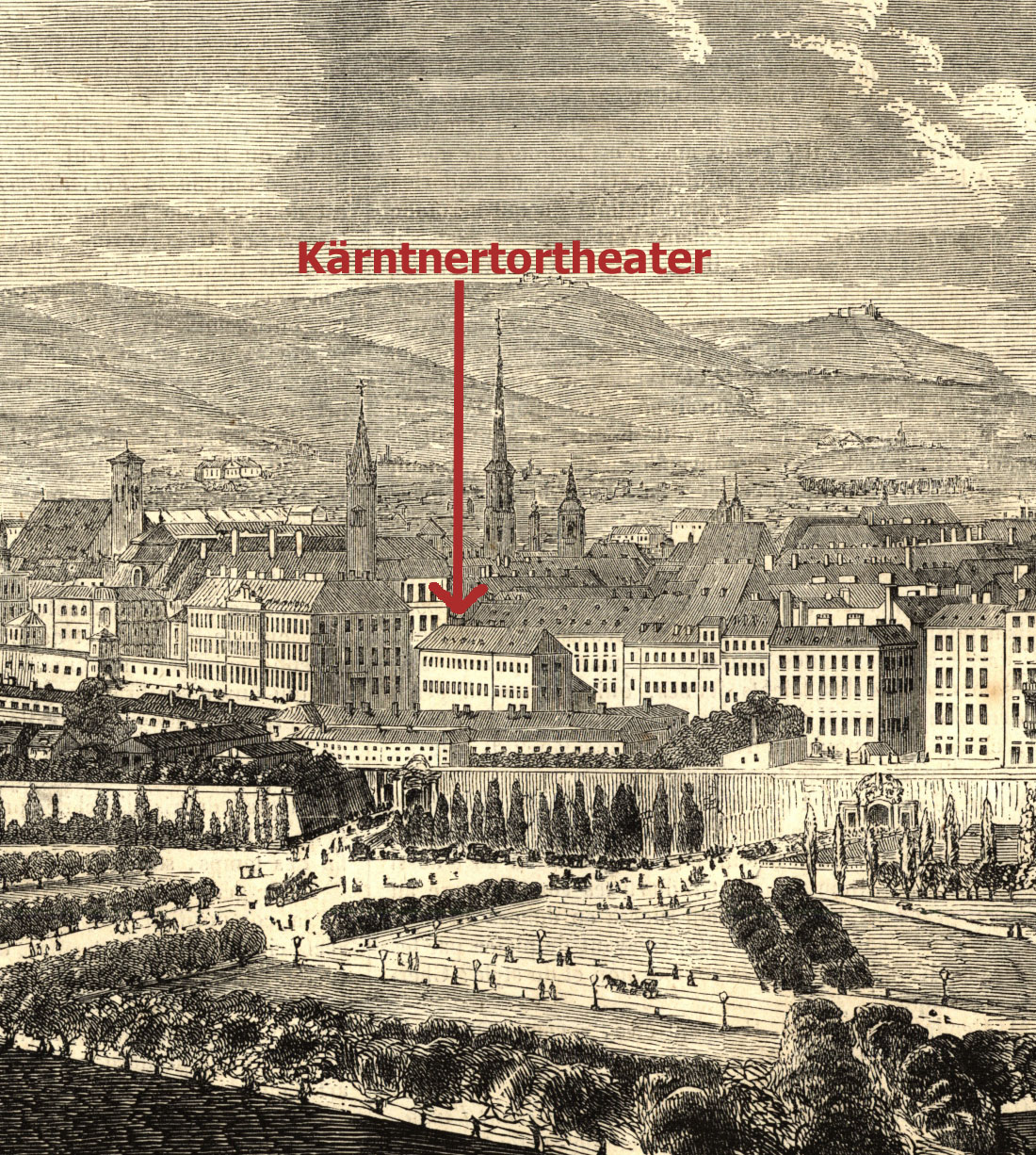 Krntnertore und Krntnertortheater, etwa 1850